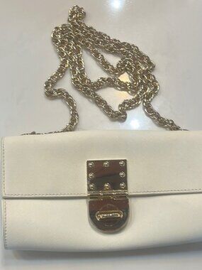 Badgley Mischka White and Gold Clutch with Chain